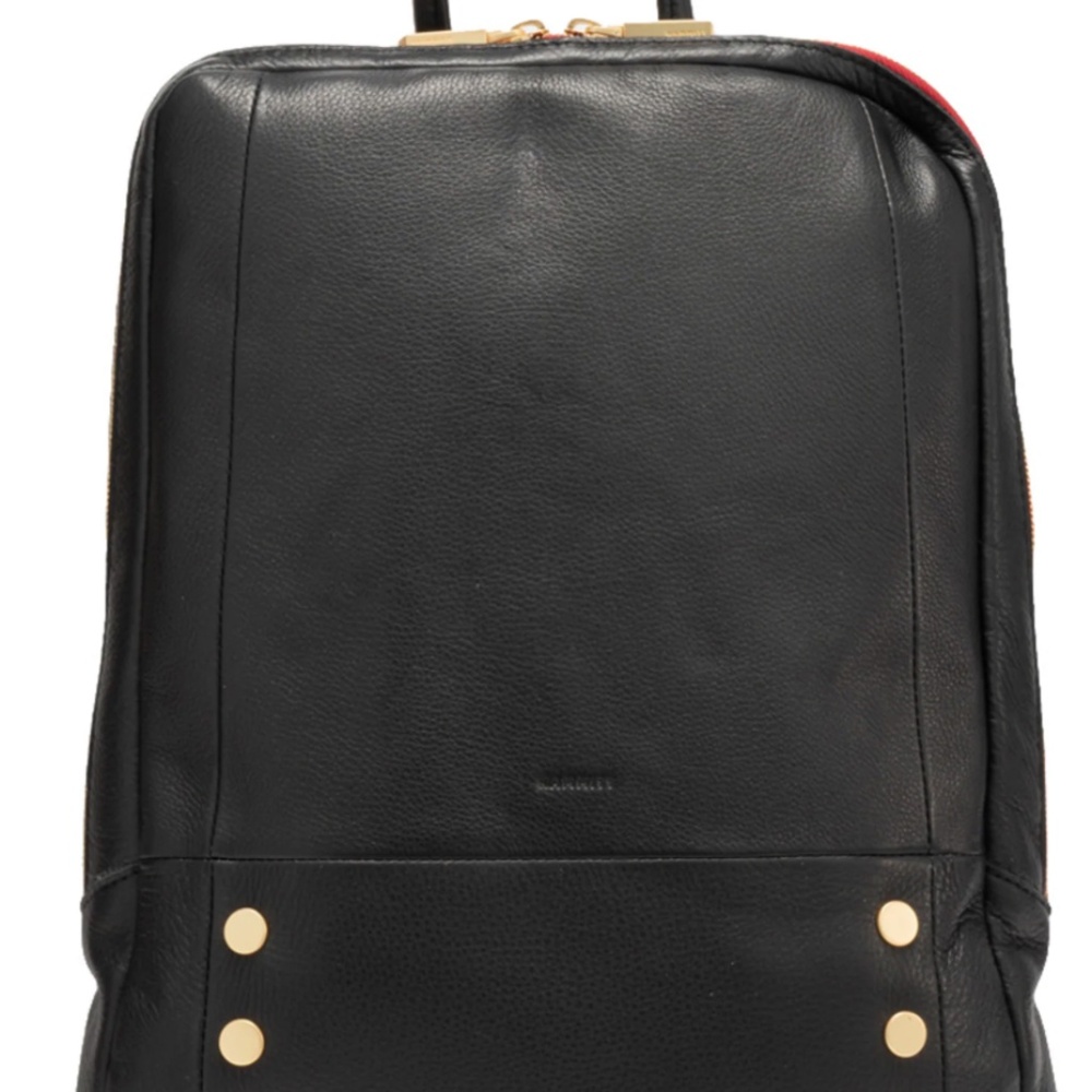 Hammitt Hunter Backpack in Black & Brushed Gold with Red Zip